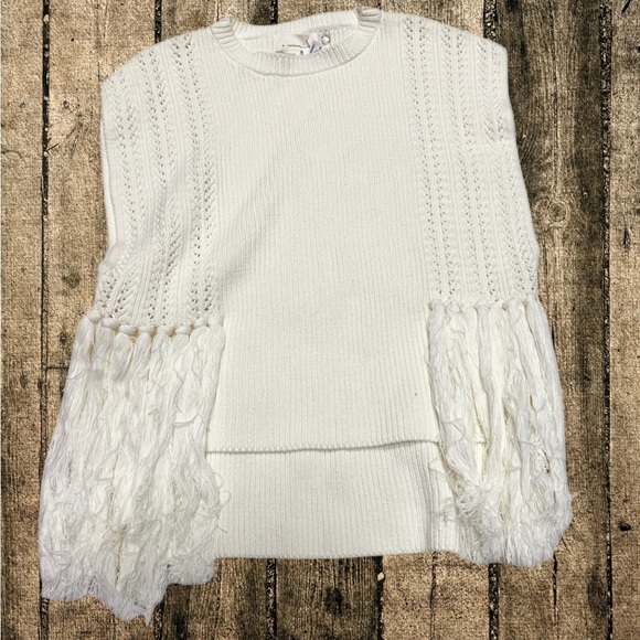 Anthropologie Fringed Sweater Vest Cream One Size - Picture 8 of 15